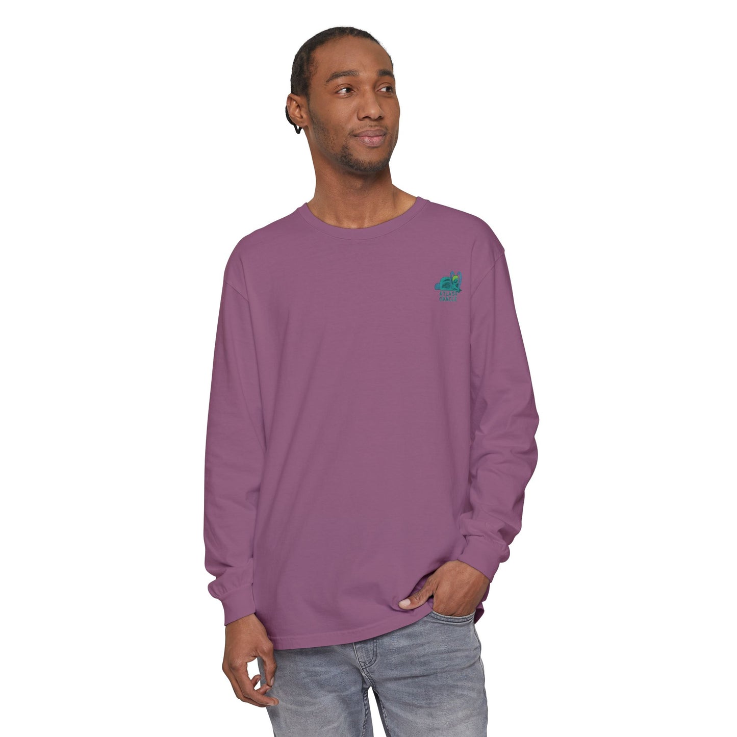 Unisex Garment-dyed Long Sleeve T-Shirt (Rave Bünny Logo)
