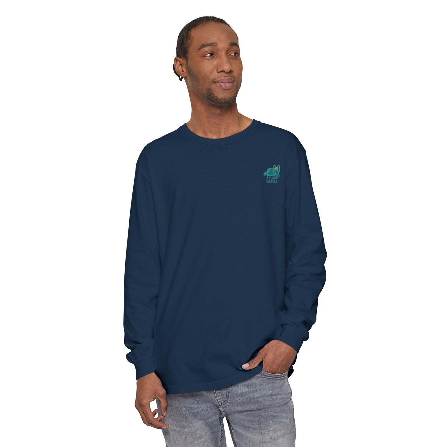 Unisex Garment-dyed Long Sleeve T-Shirt (Rave Bünny Logo)