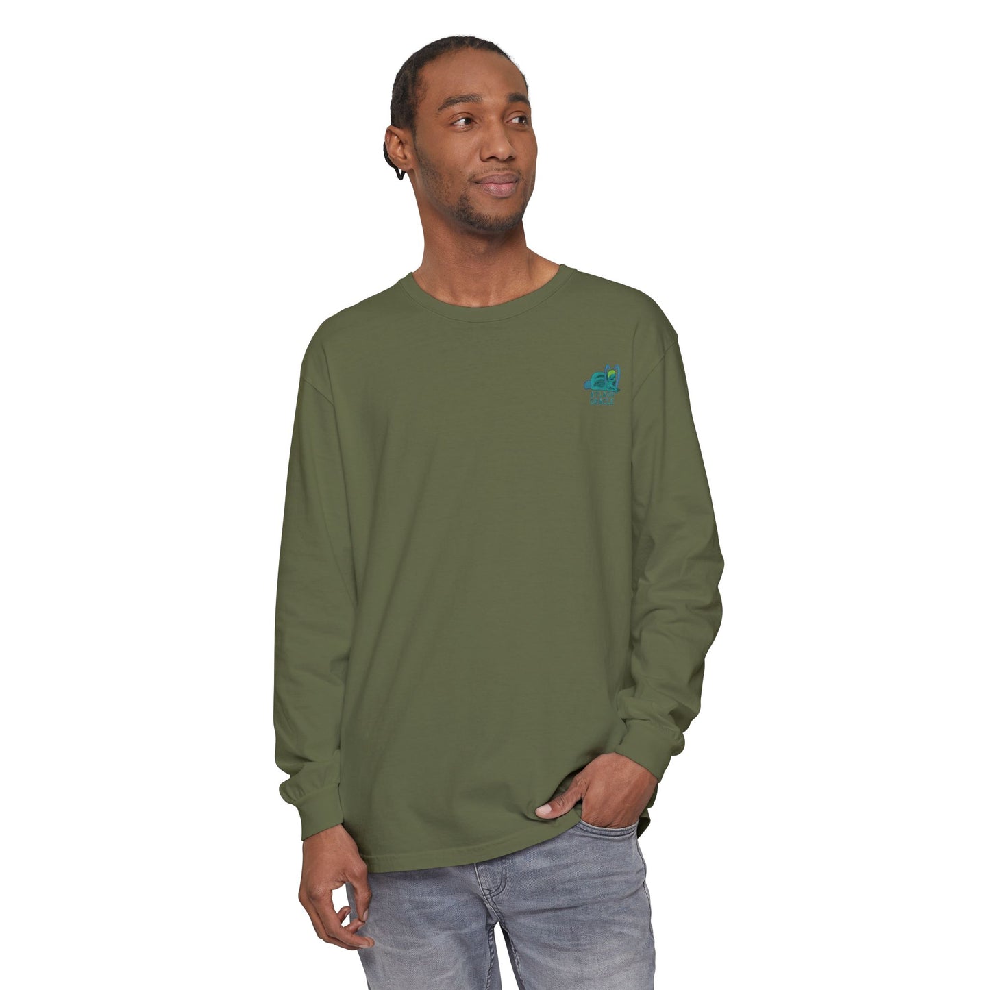 Unisex Garment-dyed Long Sleeve T-Shirt (Rave Bünny Logo)